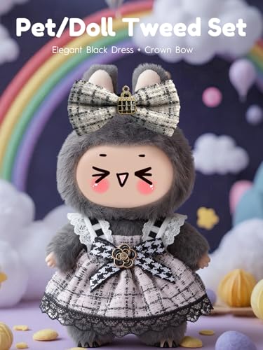 Image of Clothes for LABUBU 6.7inch (17cm) Doll, Cute Outfit Small Dress and Hairpin, Dress Up, Accessories (No Doll) (Black /White Dress)