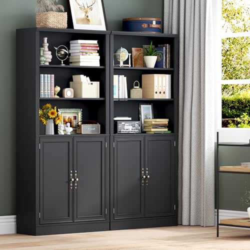 Image of BORNOON 70.1 inch Tall Bookshelf with Cabinet, 5-Tier Floor Standing Bookcase with Doors & Adjustable Shelves, 31.5 inch Wide Storage Shelf, Metal Handles, Modern Organizer for Home Office, Living Room