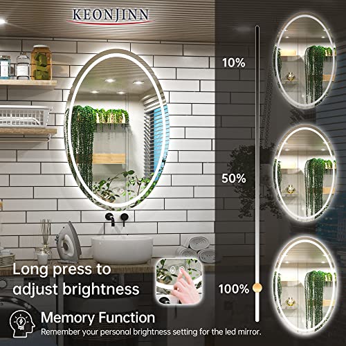 Keonjinn Oval Bathroom Led Mirror 24 X 36 Inch Frontlit And Backlit Oval Mirror With Lights Anti Fog Oval Lighted Bathroom Mirror Wall Mounted Dimmable Illuminated Front Lit Vanity Mirror, Cri 90+ #TOP3