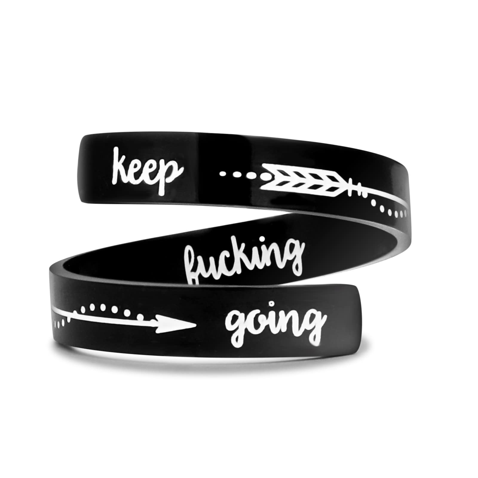 ZRAYSilver Keep Going Ring Inspirational Jewelry Stainless Steel Engraving Size Adjustable Personality Encouragement Gift for Women Teens Girls