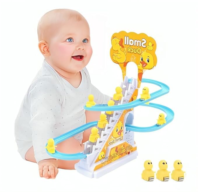 Image of Duck Track Toys for Kids - Stair-Climbing Escalator with Lights & Music, Includes 3 Small Ducks - Interactive Duck Track Slide Toy - Perfect Toddler Gift