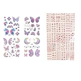Pokinge 34 Sheets Temporary Tattoos, Forehead Flower Decals Colorful Butterfly Tattoo Stickers Chinese Style Hanfu Decor Creative Shiny Face Art Tattoo