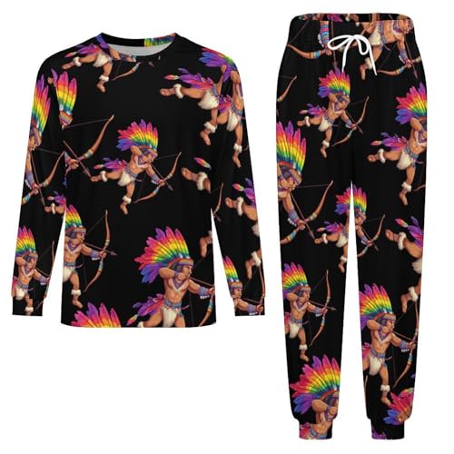 Colorful Native Americanes Men’s Pajama Set Long Sleeve Top And Pants Loungewear Sleepwear Pjs Nightwear3
