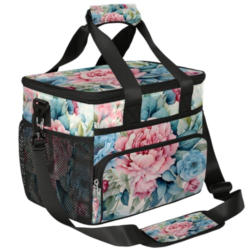 Floral Flowers Insulated Picnic Backpack Lunch Box for Women Men Picnic Basket Tote Lunch Bag Picnic Bag Portable Lunch Bags for Picnic, Beach, Work, Trip,Office, Camp Peony Pinks