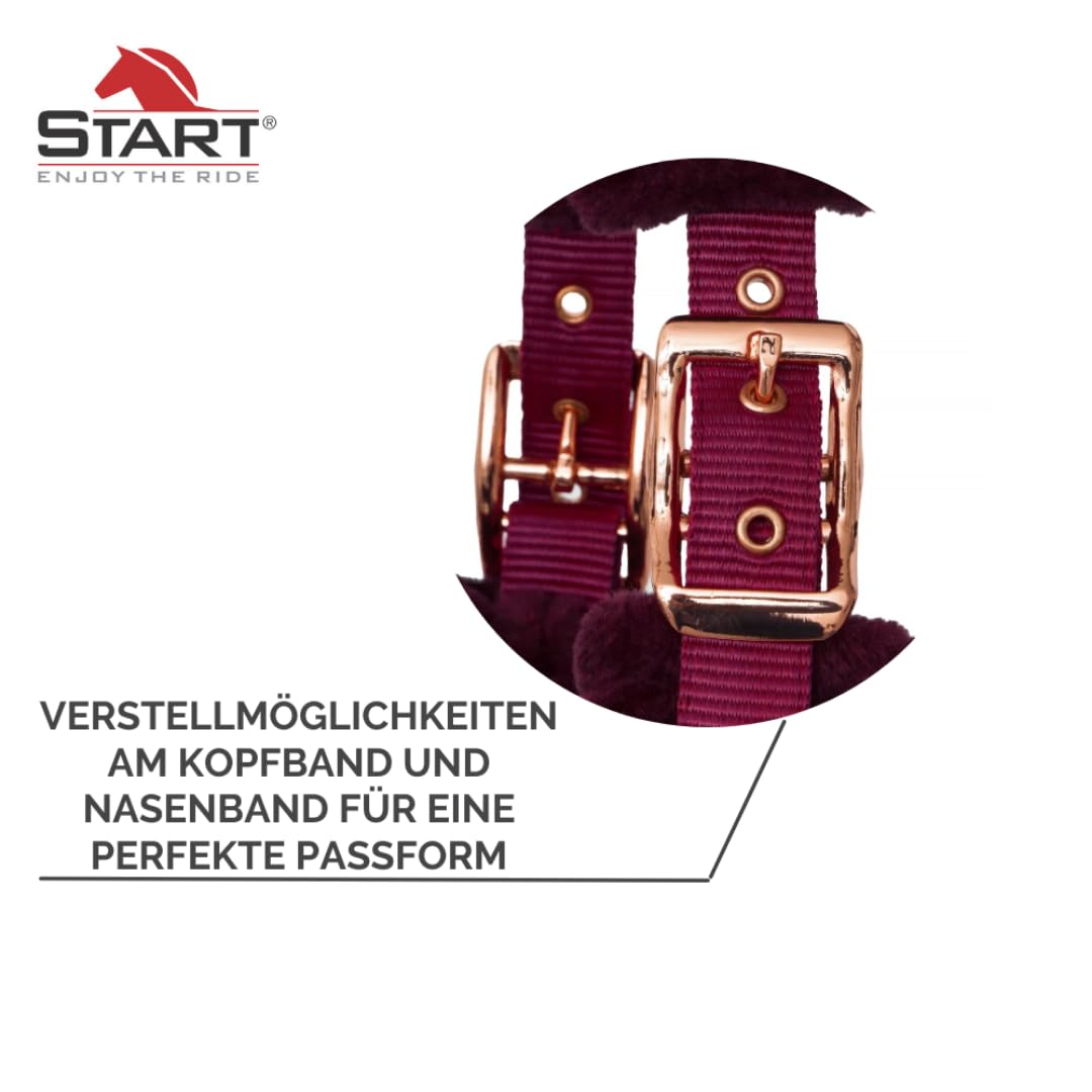 Start Halfter Plüsch mit Teddy-Kunstfell – weich gepolstert & verstellbar – Komfort Nylon Halfter für Pferde, robust, langlebig & pflegeleicht (Bordeaux, Full (Warmblut))