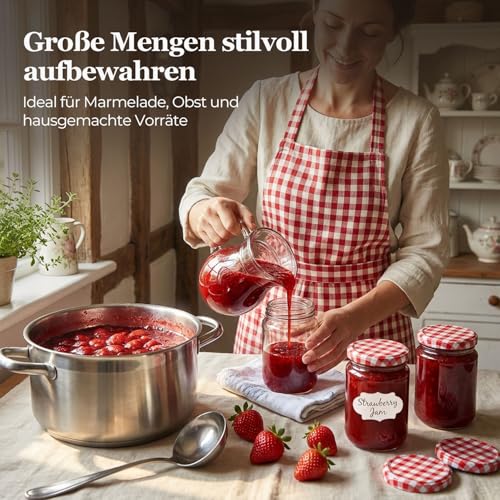Foto von ComSaf 500ml Einmachgläser mit rot-weiß kariertem Schraubdeckel, 6er-Set