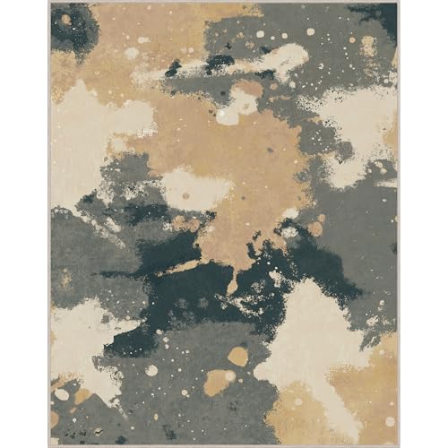 Area Rugs 8x10 for Living Room Bedroom, Modern Splash Abstract Machine Washable Rug, Large Soft Low Pile Floor Cover with Non Slip Backing for Dining Room, Cream/Gray/Brown