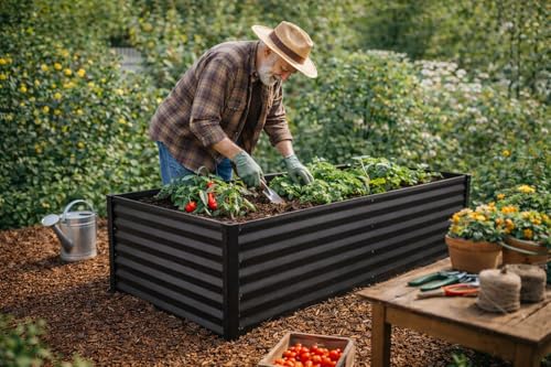 Raised Garden Bed, RHAHA 8 x 4 x 1.5 FT Powder Coated Galvanized Steel Outdoor Garden Bed for Vegetables & Flowers, Large Metal Raised Garden Bed with Open Bottom, Rust-Resistant Planter Box, Black by RHAHA - Used condition - Image 3