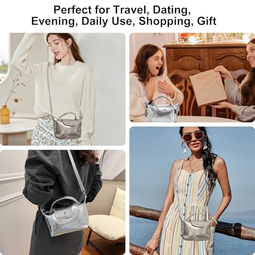 Bolso pequeño bandolera de cuero metálico para mujer miniatura 2