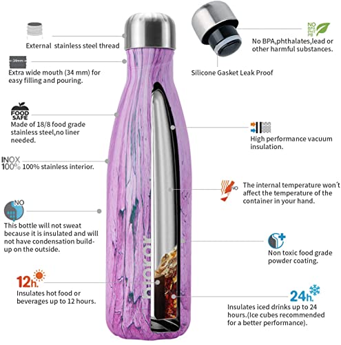 Image of BJPKPK Pink Wood Graphics Stainless Steel Water Bottles,17 oz Metal Insulated Water Bottle, Reusable