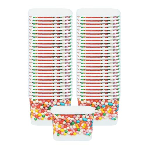 Image of Restaurantware Paper Cups 200 Count 12 Ounce Square Disposable Ice Cream Containers, Leak-Resistant Paper Dessert To Go Cups, Hot And Cold Food, Durable Round Sprinkles Design, Lids Sold Separately