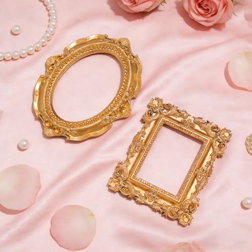 Image of 6 Pcs Mini Frames, Vintage Gold Small Picture Frames Antique Resin Photo Frame for DIY Craft Galley Wall Hanging Jewelry Display Shooting Photo Props Christmas Decor (Without Backings)