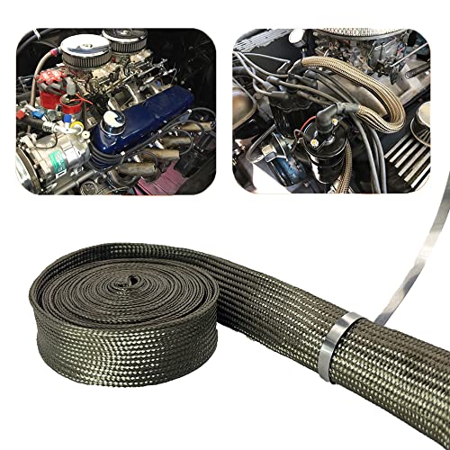 Degeoberlin AA01 Spark Plug Wire Heat Shield Heat Hose 1/2 Inch Idx10' Basalt Fiber Wrap Heat Sleeve Adjustable Fuel Line Heat Shield For Car&Auto Wire Loom Protection thumb #2