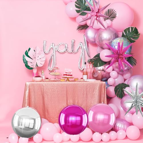 Image of TONIFUL 8Pcs 22Inch Silver Pink Rose Red Large 4D Giant Round Star Balloons Explosion Star Mylar Balloons Set for Christmas New Year Birthday Wedding Bridal Shower Anniversary Photo Booth Supplies