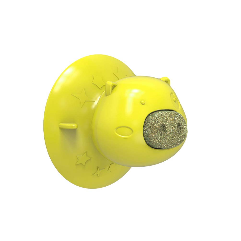 Mengyu Cat Catnip Toys, Interactive Cats Teeth Cleaning Dental Care with Suction Cup Kitty Toothbrush Chew Toy (Yellow, One Size)