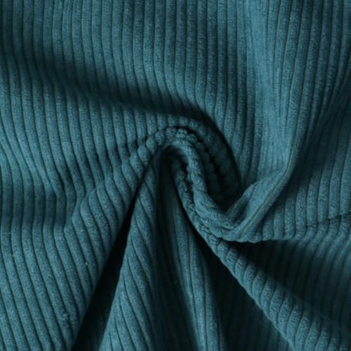 Tissu Velours d'ameublement côtelé Emy uni Bleu canard - Par 50 cm