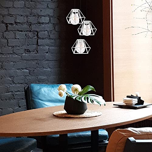 Image of Metal Cage Lamp Shade: Industrial Lamp Shade Decorative Lamp Guard Clip- on Chandelier Light Covers Ceiling Pendant Light Fixture for Table Wall Floor Ceiling White