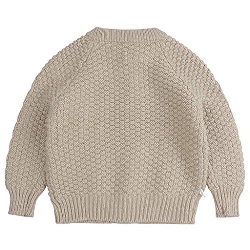Toddler Kids Boys Girls Cardigan Sweaters Baby Button Solid Color Long Sleeve Cable Knit (Beige, 5-6 Years)2