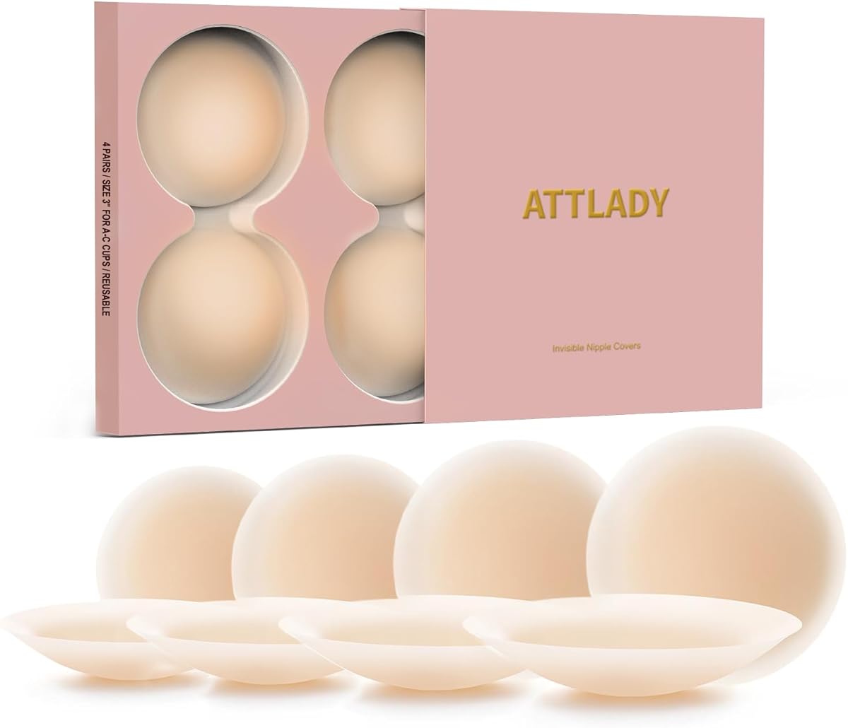Nipple Covers No Show 4 Pairs- Reusable Seamless Pasty Sticky Adhesive Silicone Nipple Pasties for Women