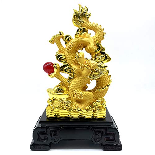 FUNSXBUG Estátua de dragão chinês de feng shui de 11 polegadas, figura de escultura de feng shui, decoração de casa, escritório, decoração de mesa, ornamentos de boa sorte