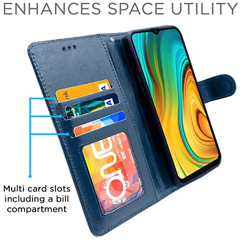 Image of Pikkme Realme C3 Flip Case Leather Finish | Inside TPU with Card Pockets | Wallet Stand and Shock Proof | Magnetic Closing | Complete Protection Flip Cover for Realme C3 (Blue)