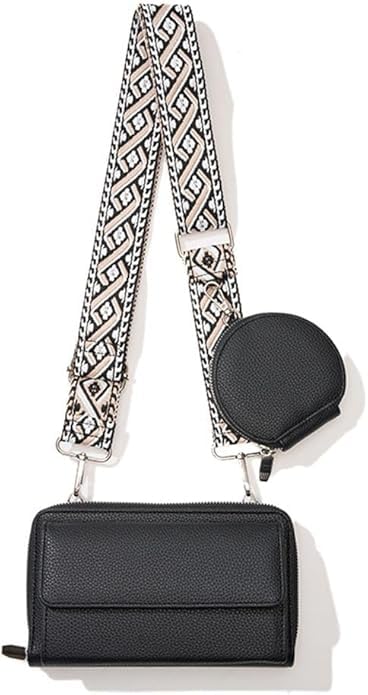 moca Womens Wallet with Mobile Cell Phone Holder Pocket Purse Wallet with Sling Adjustable Strap Shoulder Belt with Card Slots and Mini Coin Purse for Women (Black)-picture-25