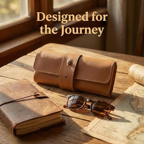 Image of Folk Creations Watch Roll for 4 Watches | Vegan Leather Travel Case for Men | Velvet Cushion Organizer | Gift for Collectors | Scratch-Proof Watch Storage Box, Tan