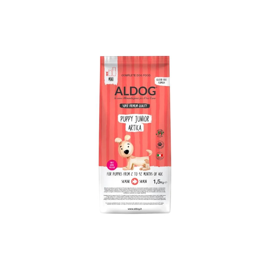 Aldog Perro Puppy Salmón 1,5 kg, alimento seco completo para perros cachorros de pequeño tamaño, monoproteico.