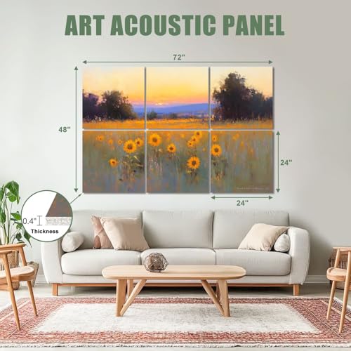 Paneles acústicos de arte 6 pack, absorción de sonido, diseño girasol, paisaje abstracto, adhesivos para estudios y oficinas 72"x48" miniatura 2