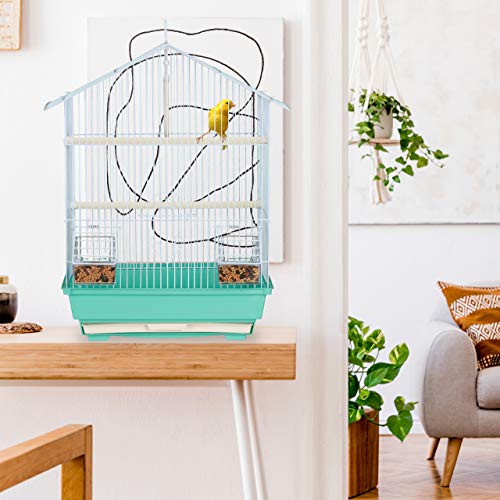 Relaxdays Vogelkäfig, Käfig für Kanarienvögel, Sitzenstangen & Futternäpfe, HxBxT: 49 x 39,5 x 32 cm, hellblau/mintgrün