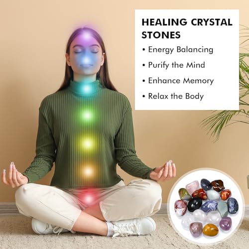 Huiguli 18 Pcs Healing Crystal Stones, Natural Gemstones Healing Crystal Gifts Palm Stones Reiki Chakra Crystals, Lucky Polished Pocket Stone for Anxiety Stress Relief, Balancing Yoga, Meditation - Image 5