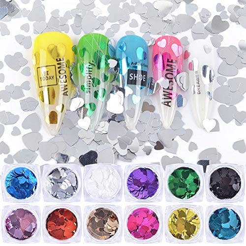 WEILUSI 3D Nail Art Heart Shape Glitters Sequins Nail Sequin Acrylic UV Gel 3D Nail Sparkle Glitter Decoration