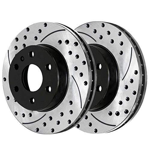AutoShack PR65152LR Front Drilled Slotted Brake Rotors Black Pair of 2 Driver and Passenger Side Replacement for GMC Acadia Limited Saturn Outlook 2009-2017 Chevrolet Traverse 2008-2017 Buick Enclave