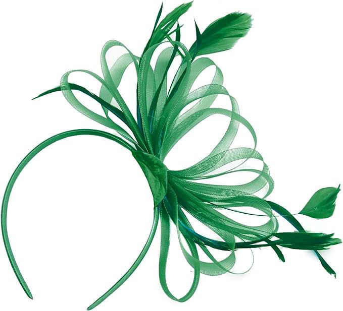 Caprilite Emerald Green Fascinator Headband Large Wedding Ascot Races Net Hat Feathers