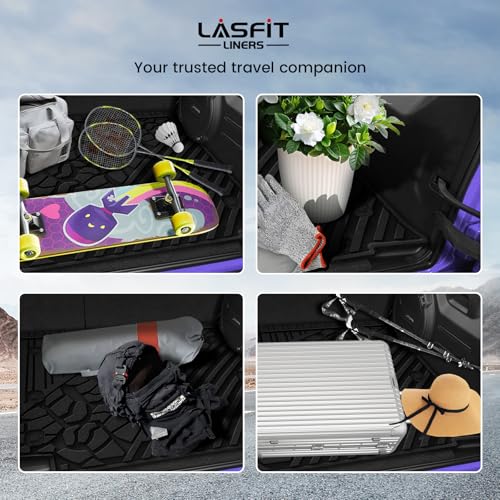 Image of LASFIT Cargo Mat for Jeep Wrangler JL 2018-2026 4 Doors with SUBWOOFER | Not for JK /Not PHEV /Not 2-Door, All Weather, TPE, Custom Fit, Trunk Mat, for Flat Load Floor, Gas Type, Black