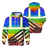 HiVis Custom Rainbow American Grit Hoodie Class 3 US Flag High Visibility Reflective Workwear Hoodie - 8 Sizes S to 5XL (M)