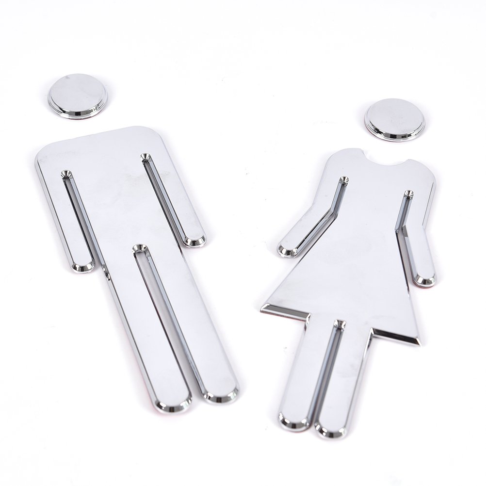 GooGou Acrylic Adhesive Toilet Symbol Men's and Women's Restroom Bathroom Sign Silver 7.8 Inch