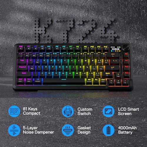 Image of Redragon K724 PRO Wireless Gasket Gaming Keyboard w /Hype Screen & Knob, 81-Key Mechanical Keyboard, Easy-Control 1.14'' TFT Info Display, 5-Layer Noise Dampening, Custom Linear Switch