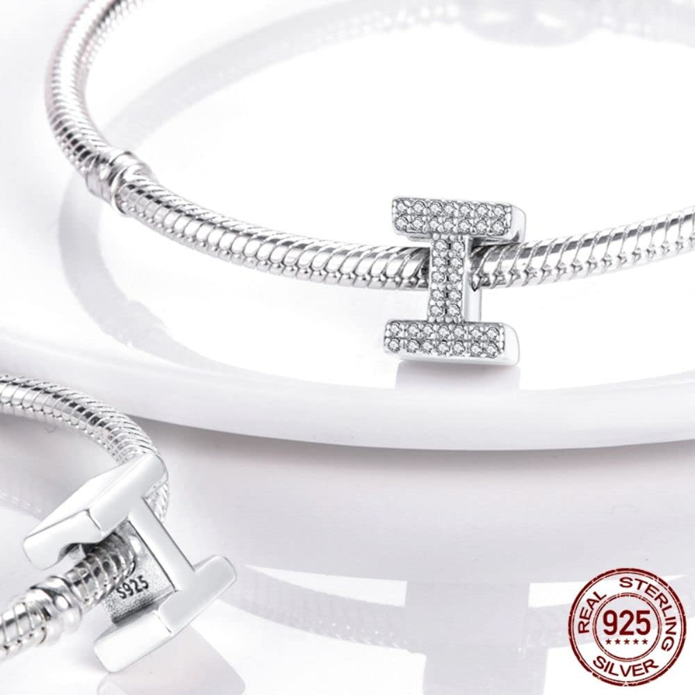 BEEUVIP L Abalorios Charms Colgantes de Alfabeto Cuentas Plata de Ley 925 con Circonita cúbica Transparente Compatible con Pulsera Pandora & Europeo, Charms de Letra para Mujer El estilo C