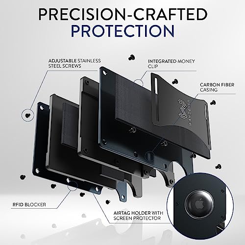 WANDERER WALLET Airtag Wallet - Slim Wallet with AirTag Holder & Durable Carbon Fiber Metal Wallet with Money Clip - Minimalist Wallet for Men/Women - RFID Blocking for Credit Card ID3