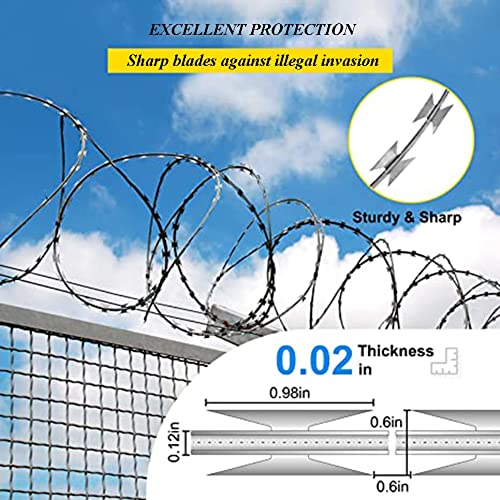 Galvanized Stainless Steel Razor Wire, Concertina Fencing Roll, Security Isolation Barrier, Anti-Climb Protection, Silver 45cm Razor Ribbon for Theft Prevention
