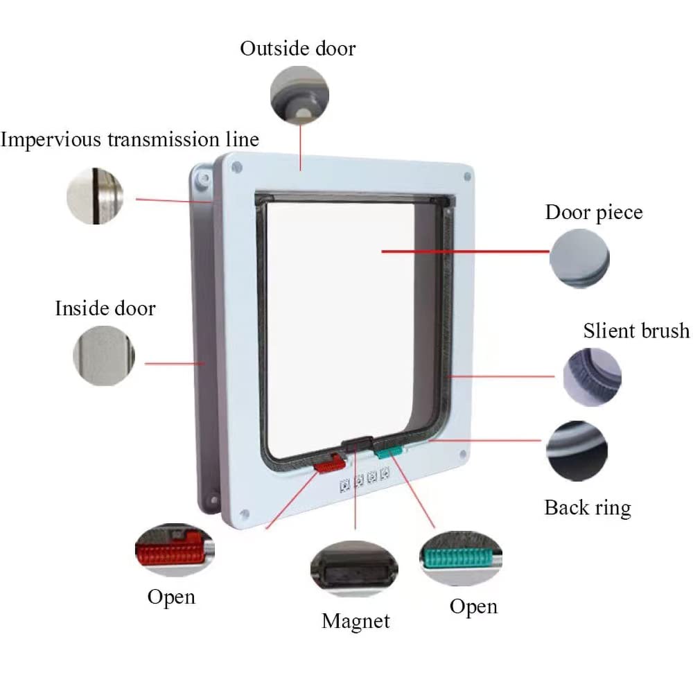 Cat Door, Safety Pet Door with 4 Way Lock, Weatherproof & Easy Installation Cat Flap Door for Interior Exterior Door Window, Wall (XL) - Image 4