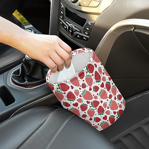 Image of Strawberry Hanging Car Trash Can, Collapsable Car Front /Back Seats Organizer with Adjustable Strap, Waterproof Car Rubbish Bin for Travelling Bedroom Kitchen