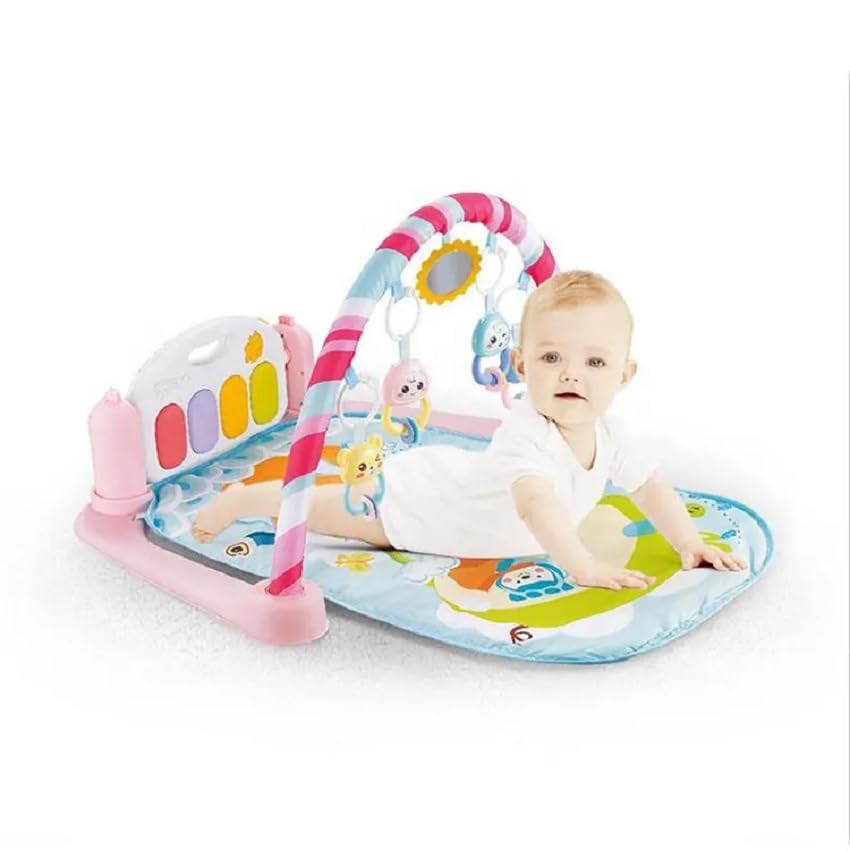 ADKD Baby Toys Multi Functional Musical Keyboard Mat Piano Baby Mat Gym & Fitness Rack For 0 To 24 Month Age Baby (Pink),1 Count 4