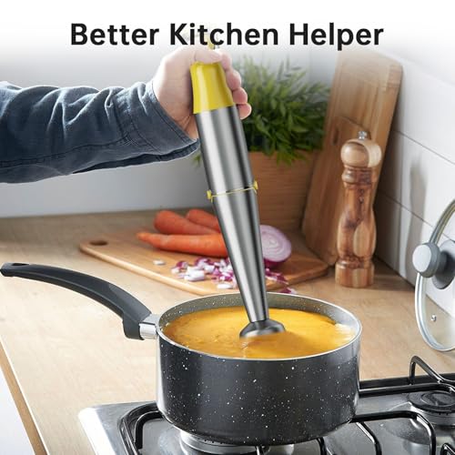 Image of Turelar Immersion Blender Handheld Corded Hand Blenders Set 1100W, Trigger Variable Speed 5 in 1 Stick Emulsifier with Chopper, Whisk and Frother for Soup, Baby Food and Smoothies, Yellow