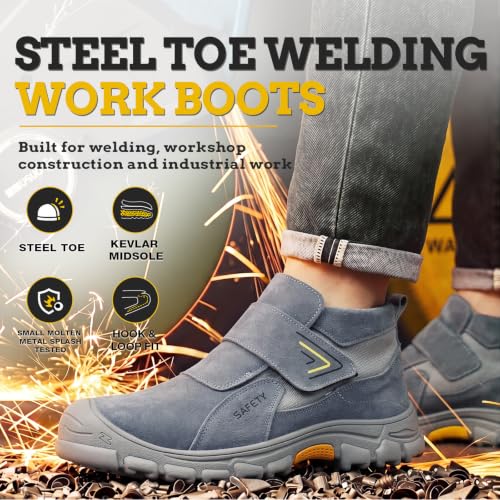 Image of GLANOUDUN Steel Toe Boots for Men, Welding Work Boots with Puncture-Resistant Midsole, High Top Hook and Loop Safety Footwear for Welding Workshop Construction Warehouse Factory