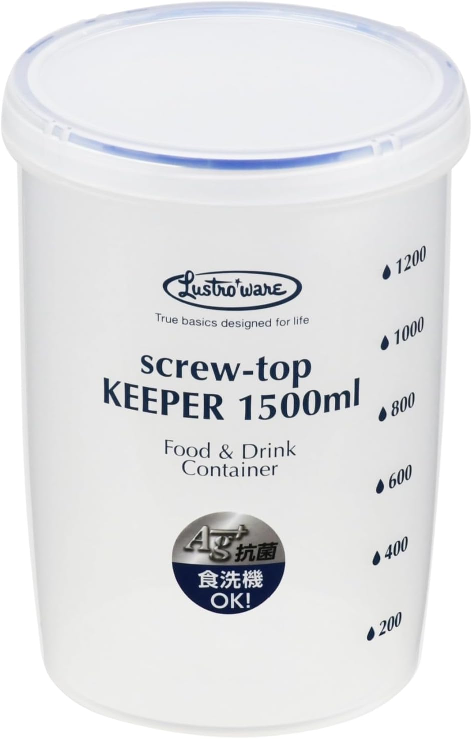 Lustroware B-2276AA Screw Top Keeper Round Food Container with Calibration, 50.7-Ounce, Blue
