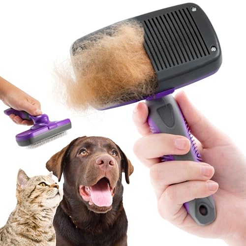 Hertzko Dog & Cat Brush, Dog Brush for Shedding, Cat & Dog Grooming, Self Cleaning Slicker Brush for Pets, Grooming Brushes for Long Short Haired Dogs Cats, Deshedding Brush, Rake, Comb | Original