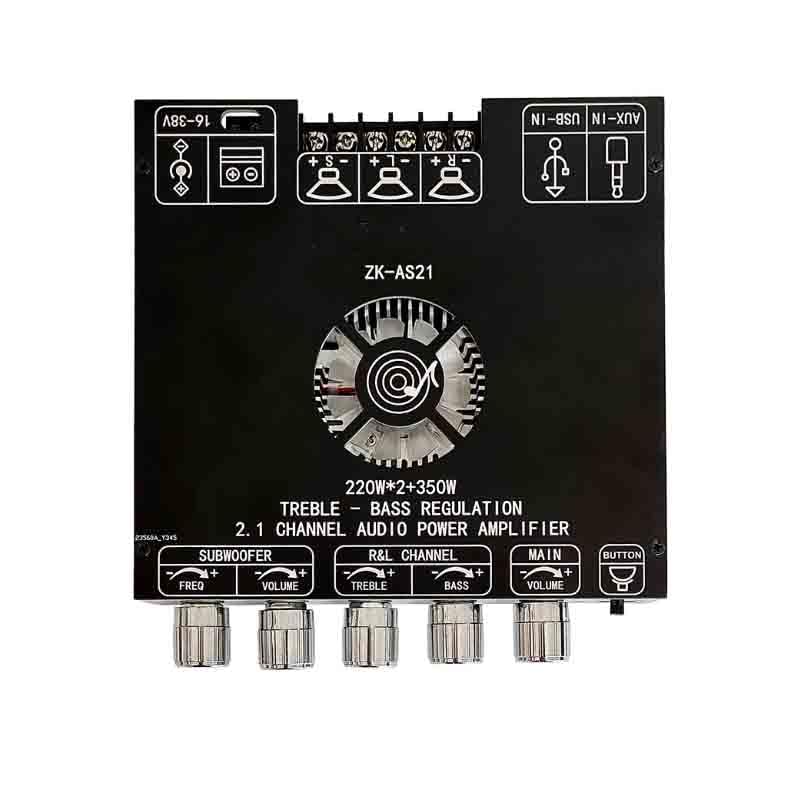 ZK-AS21 TPA3255 5.1 Power Amplifier 2.1 Channel 220Wx2+350W Digital Audio AMP with Treble and Bass Control