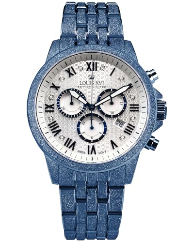LOUIS XVI Aramis Frosted 2.0 3681 - Ø 43 mm - Montre pour homme - Étanche - Bracelet bleu - Cadran blanc polaire avec diamants - Mouvement à quartz suisse